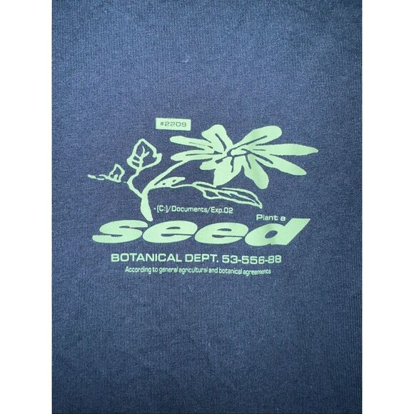 H&M Relaxed Fit Printed T-Shirt Men’s Medium Navy “Seed” Botanical Graphic Stree - Picture 2 of 7